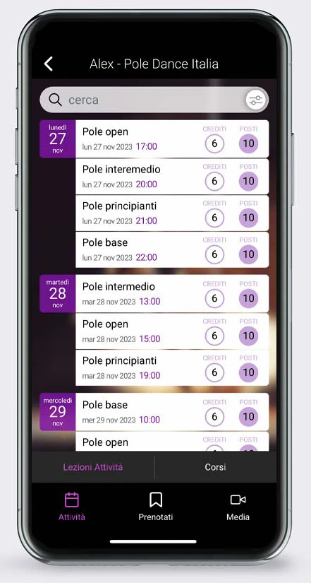 Calendario Bookyway per Pole Dance